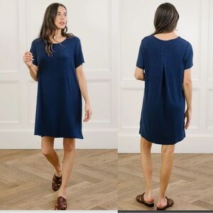 Cozy Earth‎ Women Bamboo Rib-Knit Boyfriend Sleep Dress Navy Blue XL *TINY FLAW